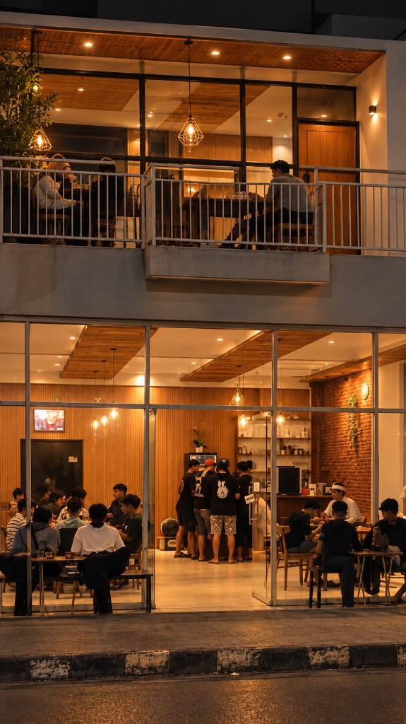 Two-Storey Glass Facade at Night